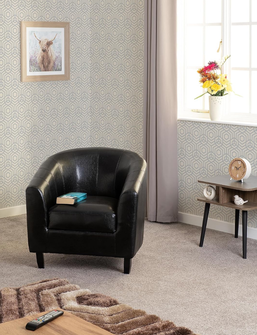 Tub Chair - Black Faux Leather - Image 3